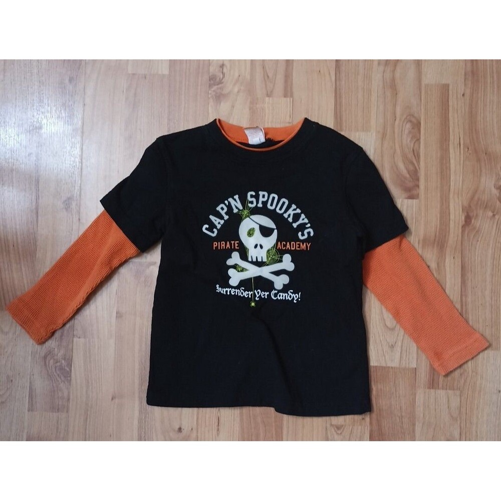 Cap'n Spooky Kids Long Sleeve T-shirt Halloween size 5T Orange Black Boys Girls